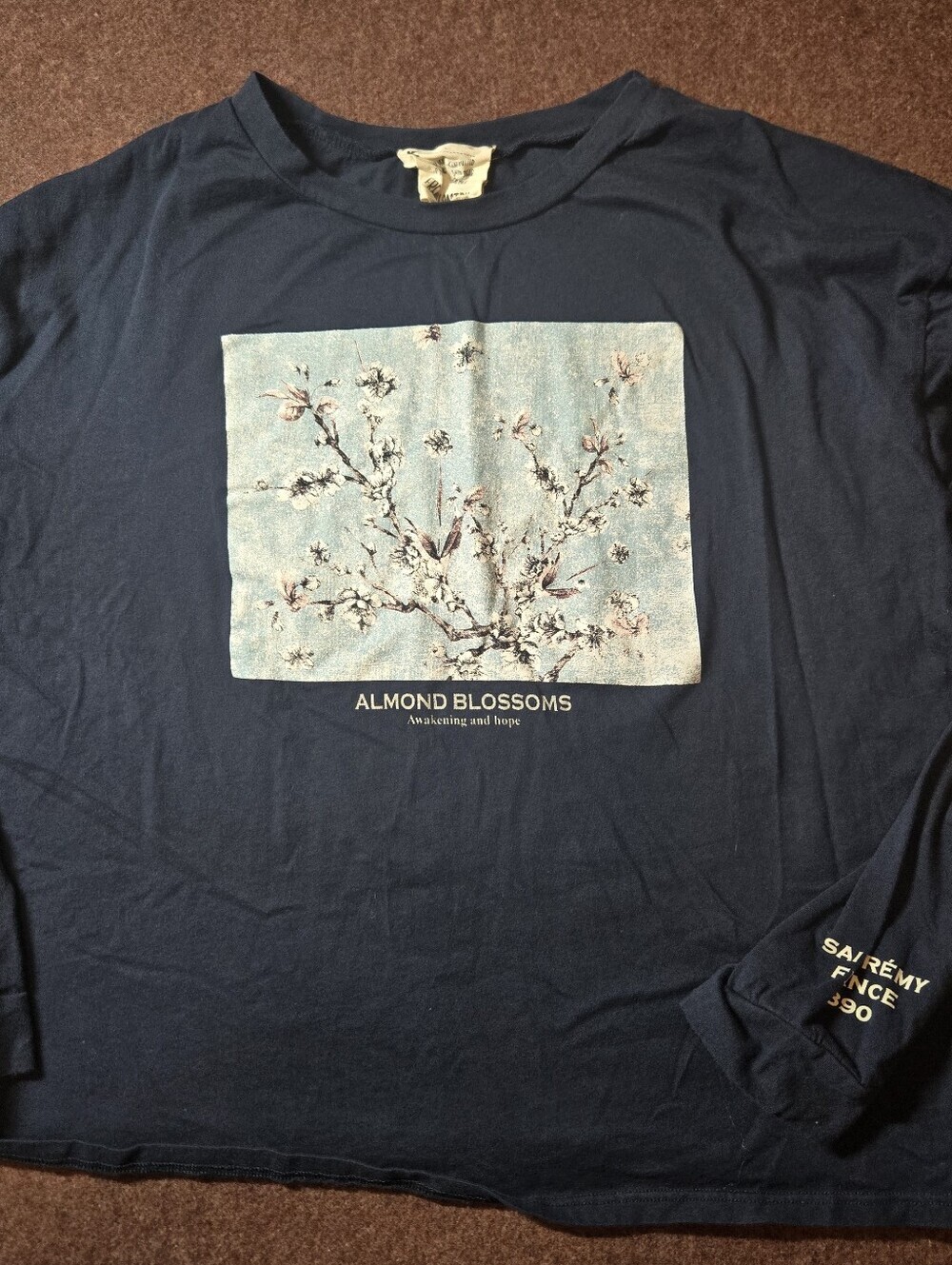 French Pastry Almond Blossom Van Gogh Size Large 100% Cotton Dark Blue